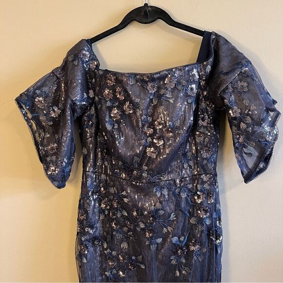 Aidan Mattox Blue Sequin Off the Shoulder Dress Gown Long 6 - Picture 3 of 15